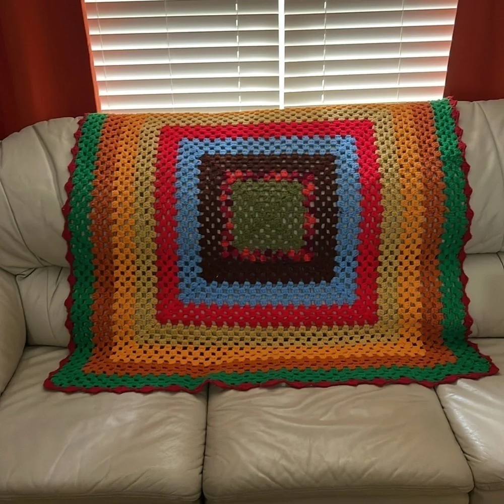Handmade Afghan Throw Blanket 43” Square